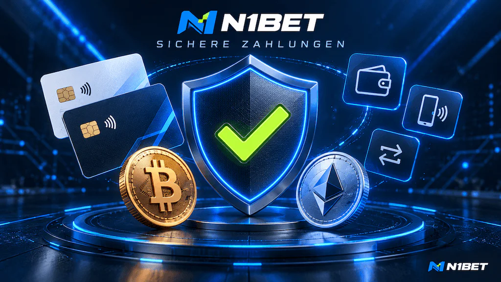 Sichere Zahlungen bei N1Bet mit Bankkarten, E-Wallets und Kryptowährungen wie Bitcoin und Ethereum.